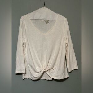 Elegant Ivory V-Neck Blouse with Knot Detail
